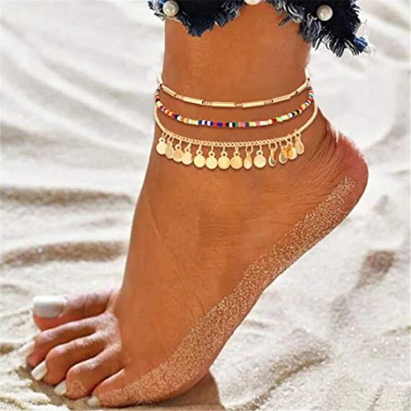 

Summer Tassel Sequined Leaf Arrowhead Anklet Texture Natural Shell Exaggerated Geometric Bracelet