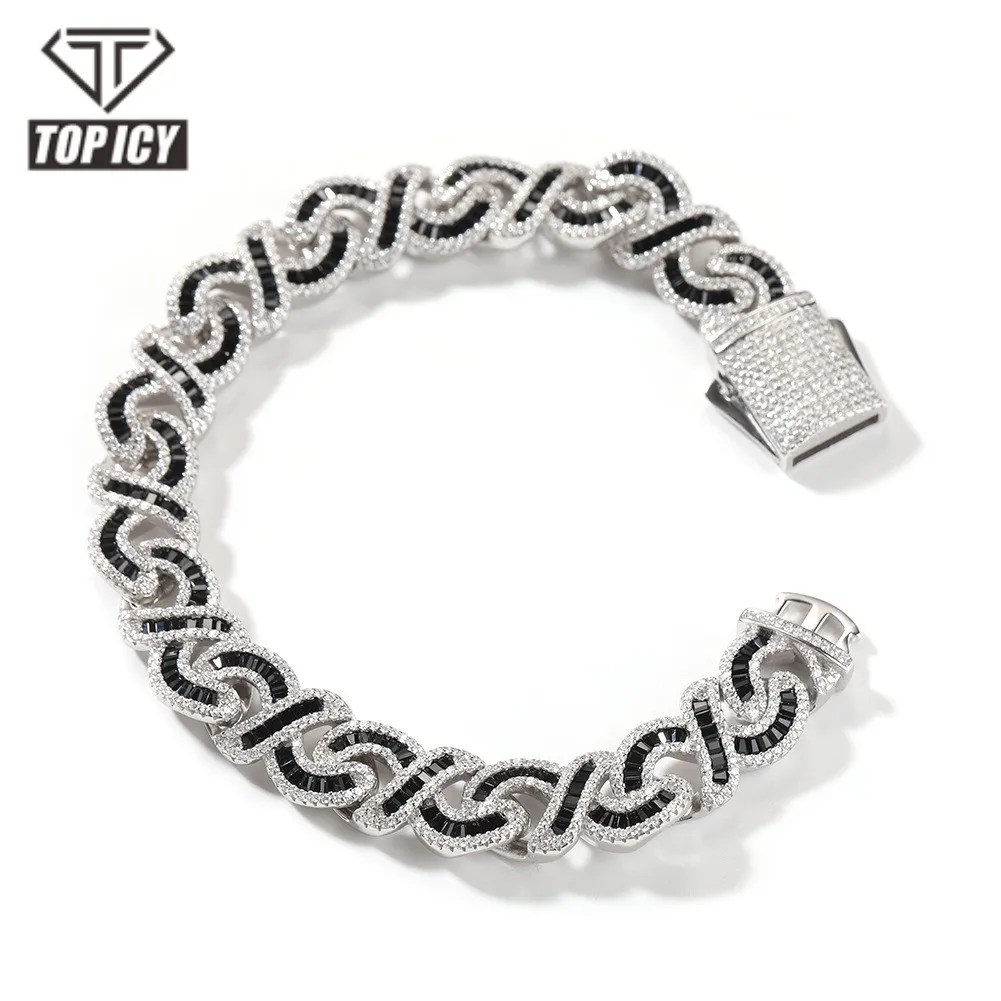 Iced Out Baguette Prong Setting Infinite Cuban Link Chain Black Pink Square CZ Gold Plated Cuban Necklace Mens Jewelry