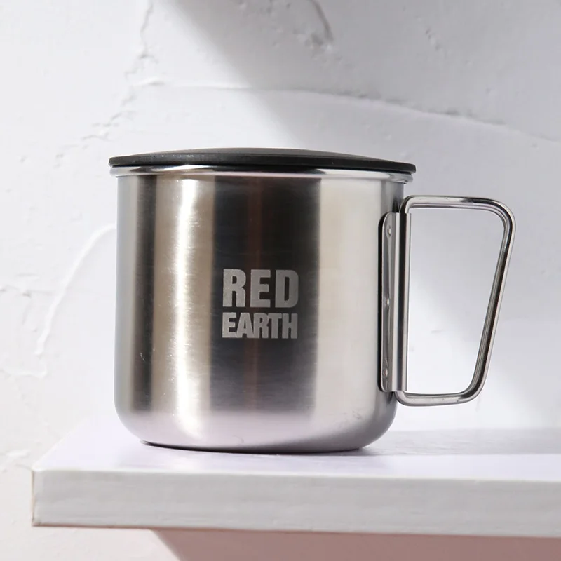 

GiNT 420ML Custom Logo Folded Handgrip Water Cup Single Wall Stainless Steel Coffee Mug for Drinking, Customized colors acceptable