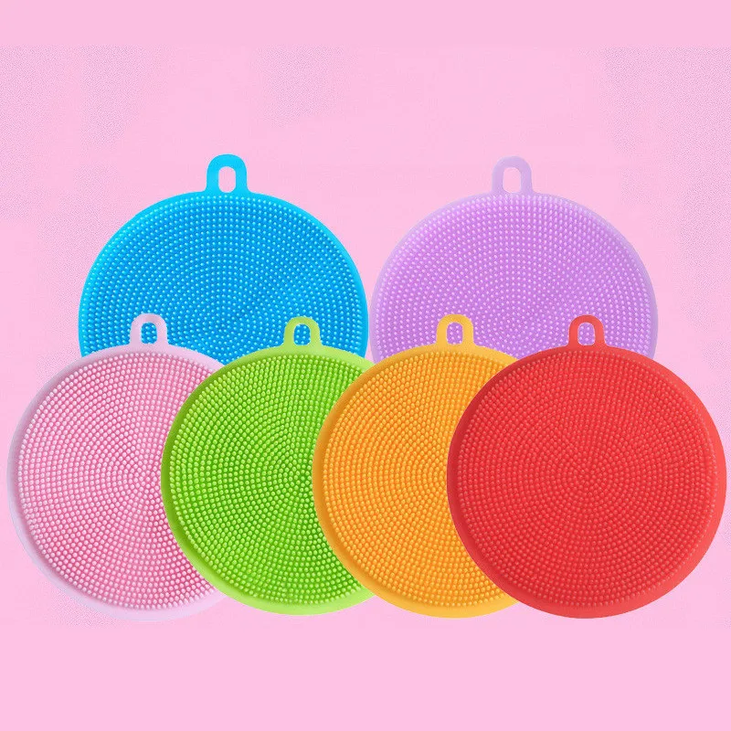 

Round Silicone Reusable Silicone Dish Bowl Cleaning Brush Scouring Pad Pot Pan Wash Dishcloth Kitchen Washing Brush Fruit Cloth