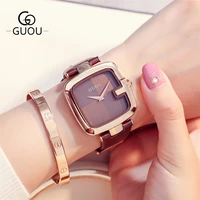 

GUOU 8190 Women's Watches Square Fashion zegarek damski Luxury Ladies Bracelet Watches For Women Leather Strap Clock Saati