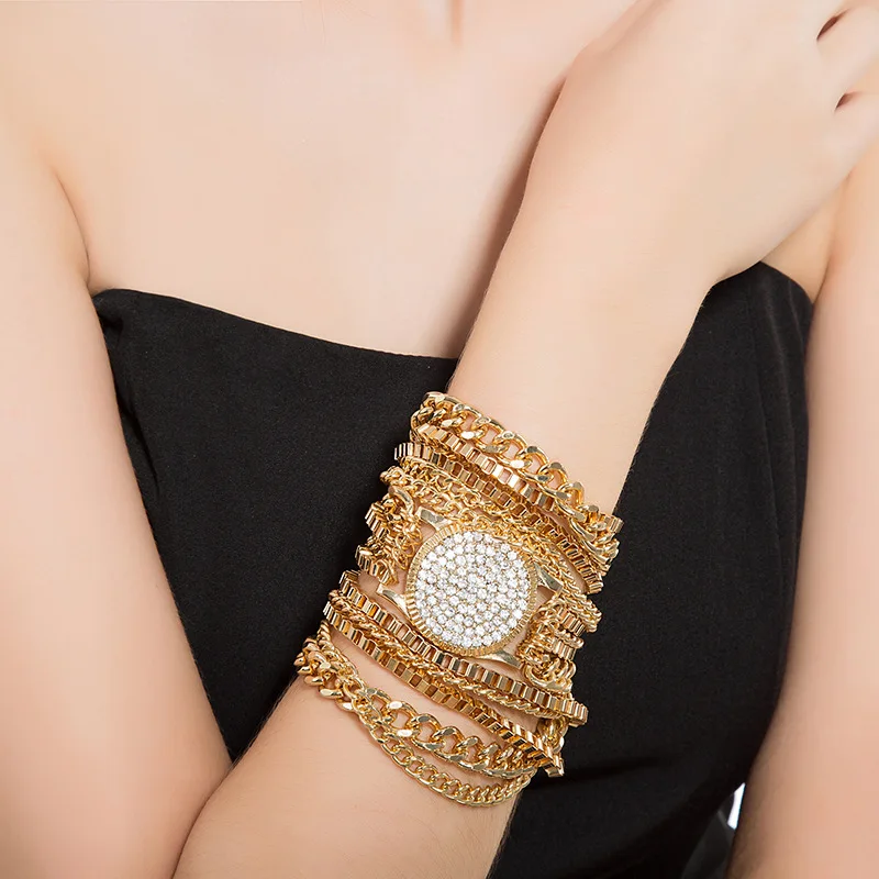 

Gift 2020 Luxury Chic Multilayer Crystal Rhinestone Watch Charm Bracelet Bling Cuban Link Chain Diamond Watch Bracelet, Picture shows