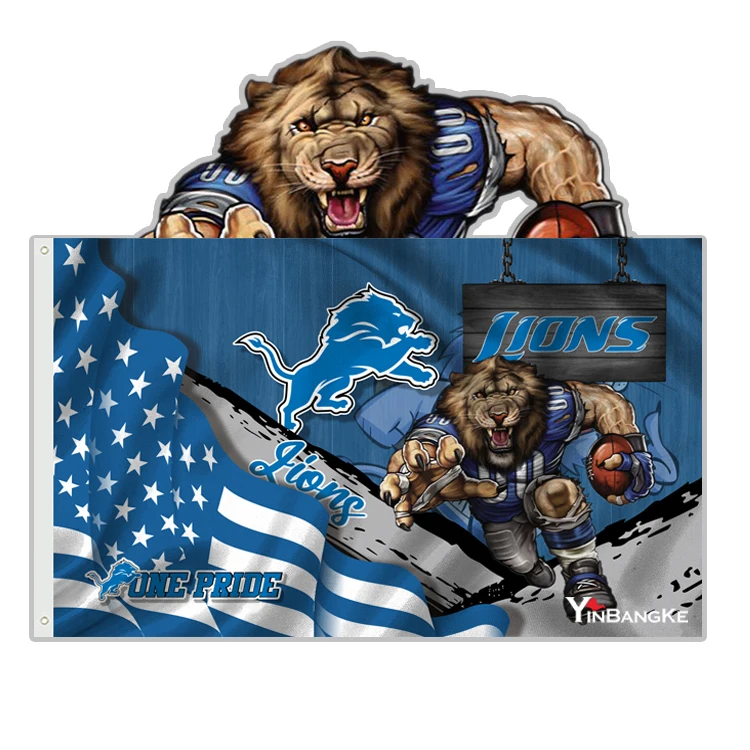 Factory Hot Sell New Designs  Custom 3x5ft Team Banner 100% Polyester Detroit Lions Flags for Nflsports Flag