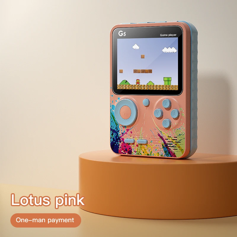 

Newest Low Price Gamebox G5 Portable Retro Children Game Player with 500 Games Handheld Game Player G5 Console, Pink blue green
