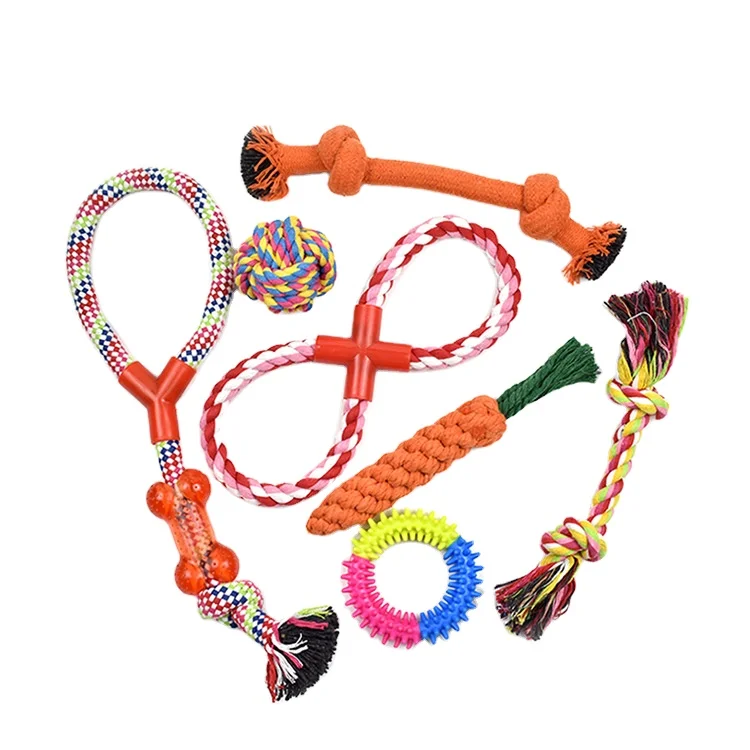 

Hand-knitted dog teeth chewing cotton rope toy Pet cotton rope toy set, Customized color