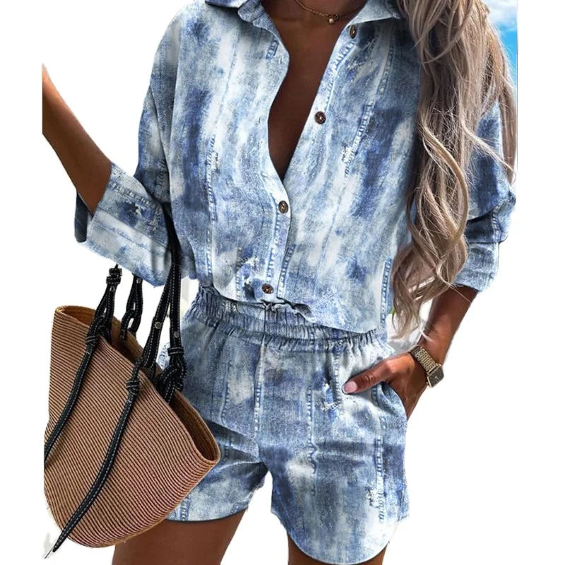 

2022 New Shirts For Women Fashion Loose Lapel Long Sleeve Shirt Two Piece Set Women Clothing