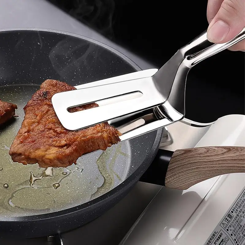 

Kitchen Multifunctional Stainless Steel Steak Clamp Simple Fried Fish Baking Bread Barbecue Frying Shovel Food Clamp, Silver