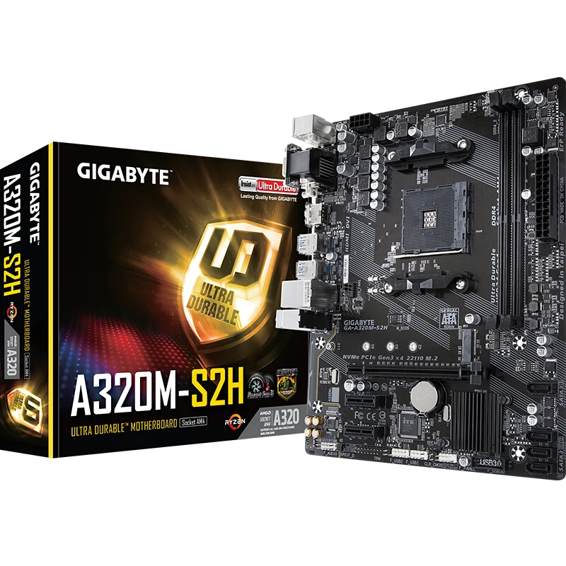 

New Gigabyte desktop motherboard A320M S2H M-ATX AMD A320/DDR4/M.2/USB3.1/STAT3.0/SSD 32G Channel Socket AM4 mainboard on sales