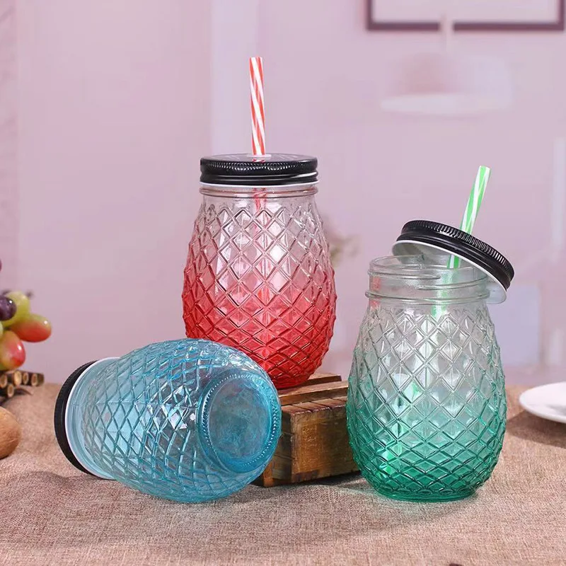 

Wholesale pineapple glass tumbler with lid glass 450ml glass pineapple jar, As the picture shows