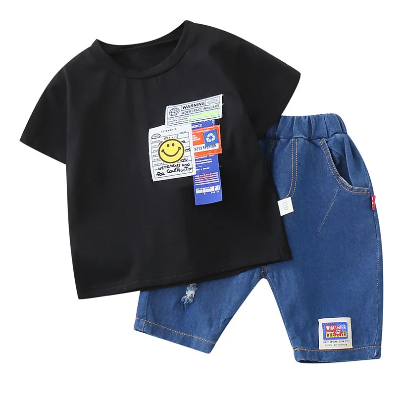 

Summer 2021 popular Boys' round collar short sleeve suit baby cute shorts two pieces clothes new wholesale children sets, White,black