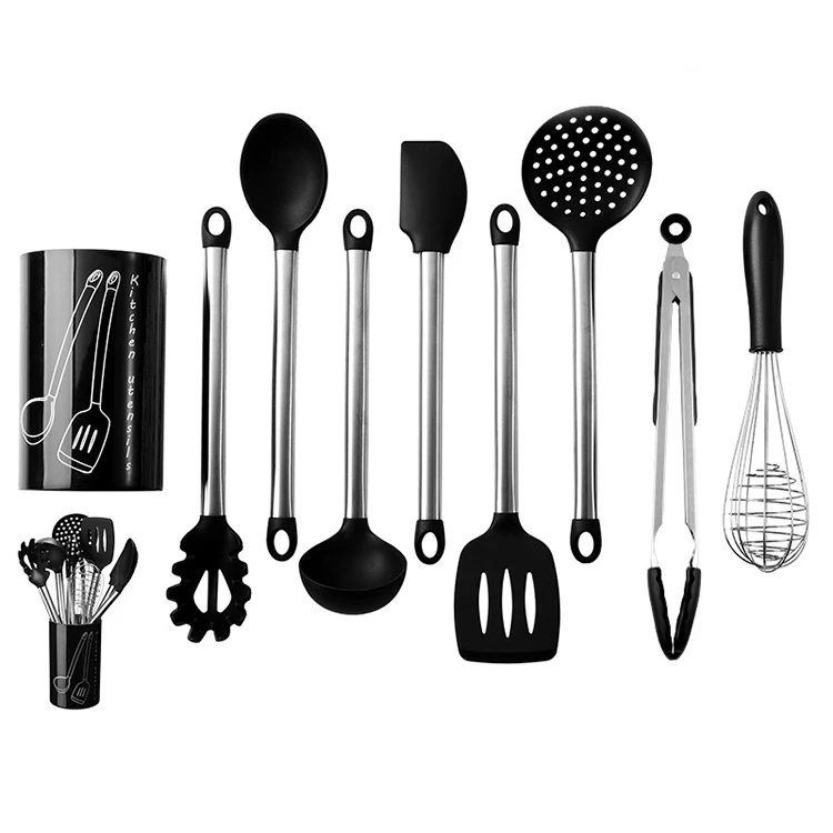 

Kitchen Accessories Set Non-stick Cooking Equipment 9 Pcs Silicone Spatula Soup Spoon Colander Shovel Tong