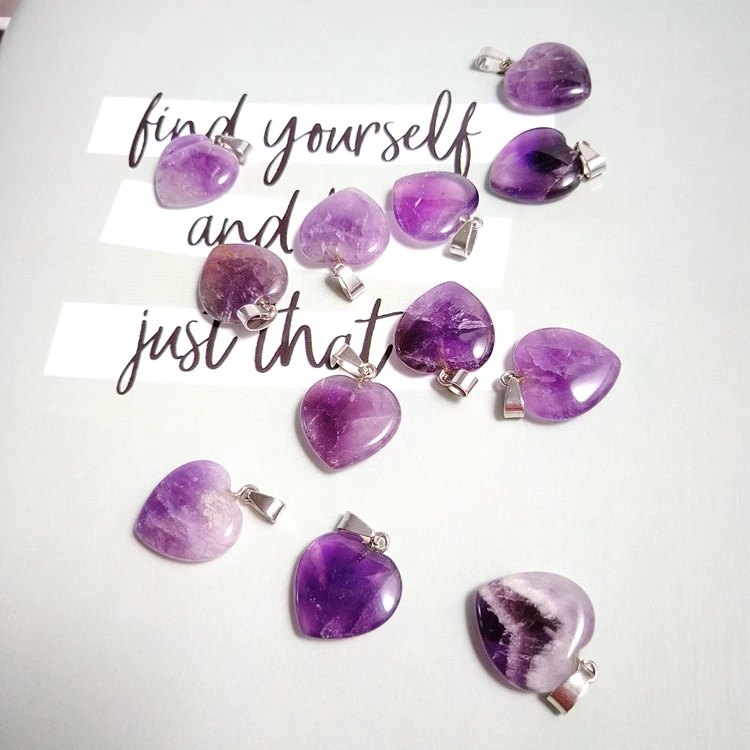 

Gifts for women amethyst heart pendants quartz crystal pendant thick chain, Natural color pendant