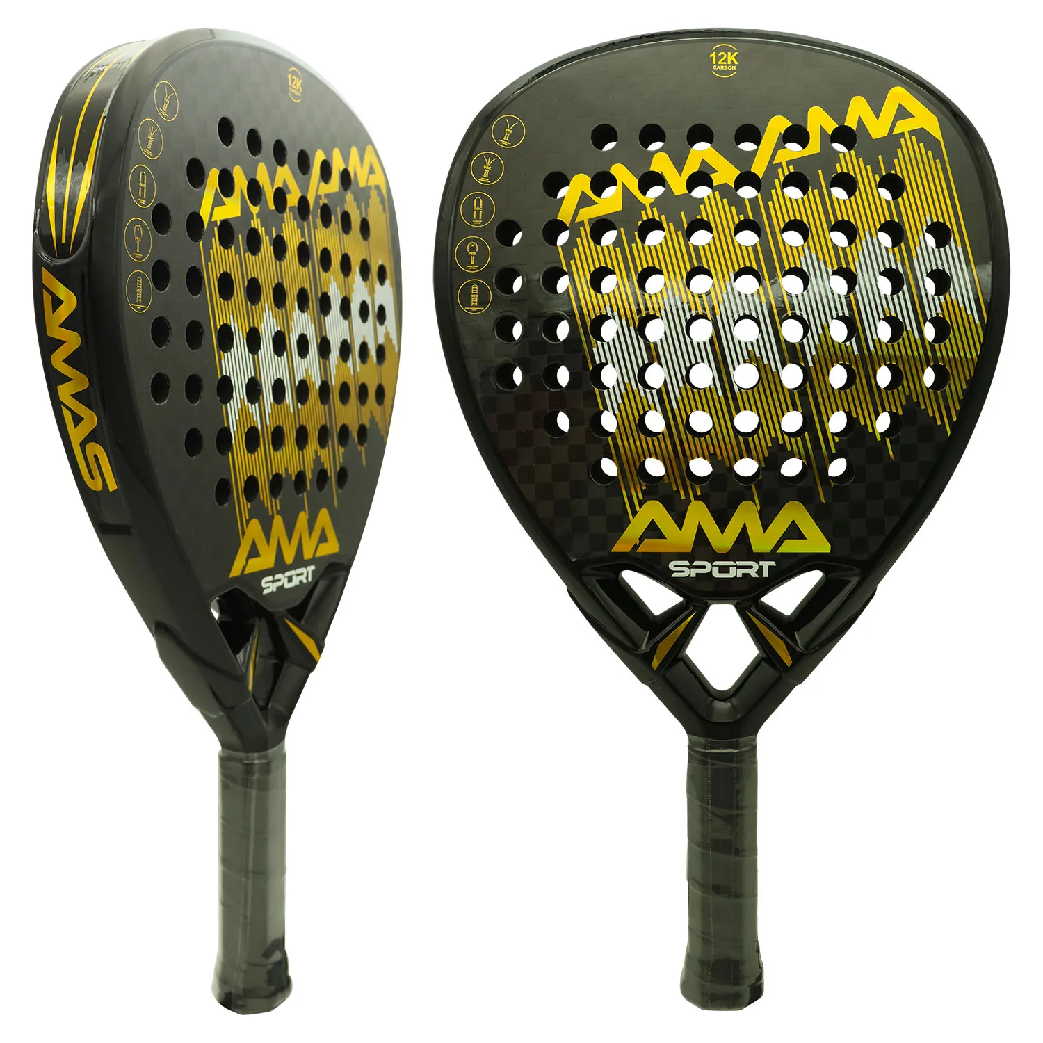 

12K Carbon Golden Printing Design Soft EVA Padel Shovel Bat Racket