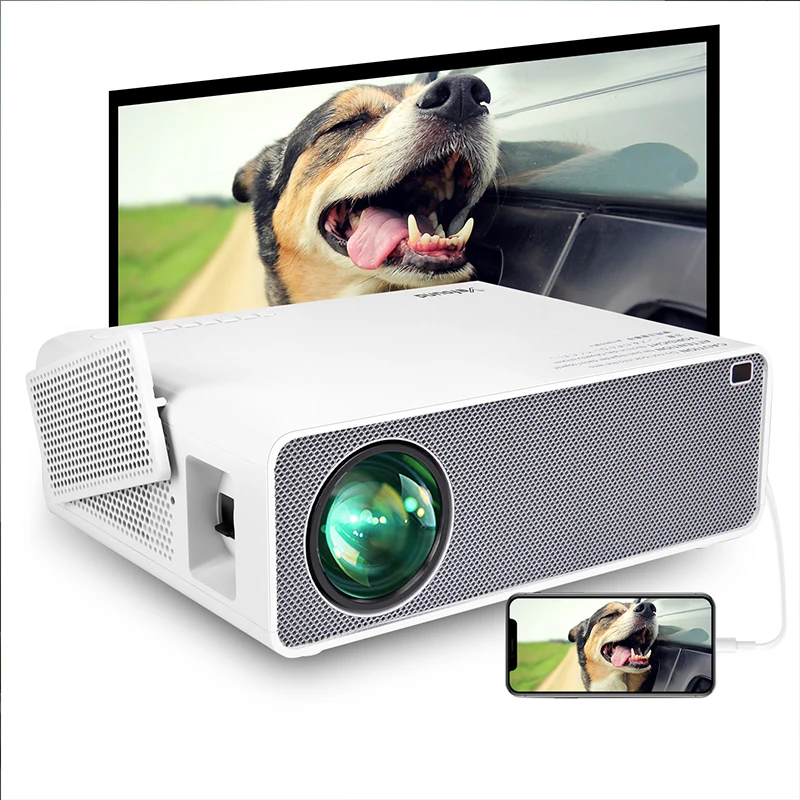 

7500 lumens 2021 Amazon Hot Selling Big LED LCD 1080P Support 4K Smart Home office Projector, White+gray