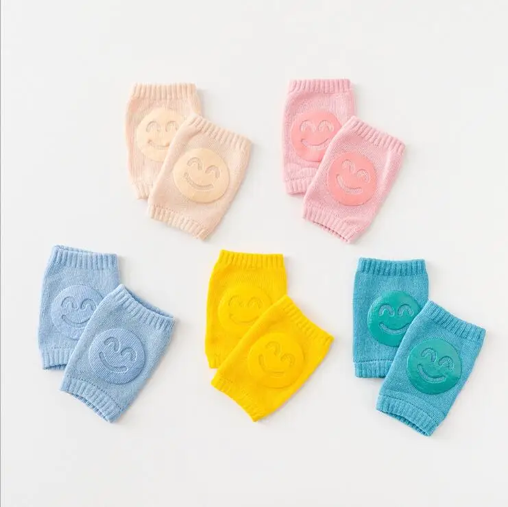 

Wholesale Cotton Breathable Infant Crawling Knee Pads, anti-slip Smile knitted knee pad for babies, Various colors options