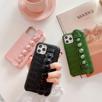 

Women Luxury Pearl Leather Wrist strap Cell Phone Case For Iphone 11