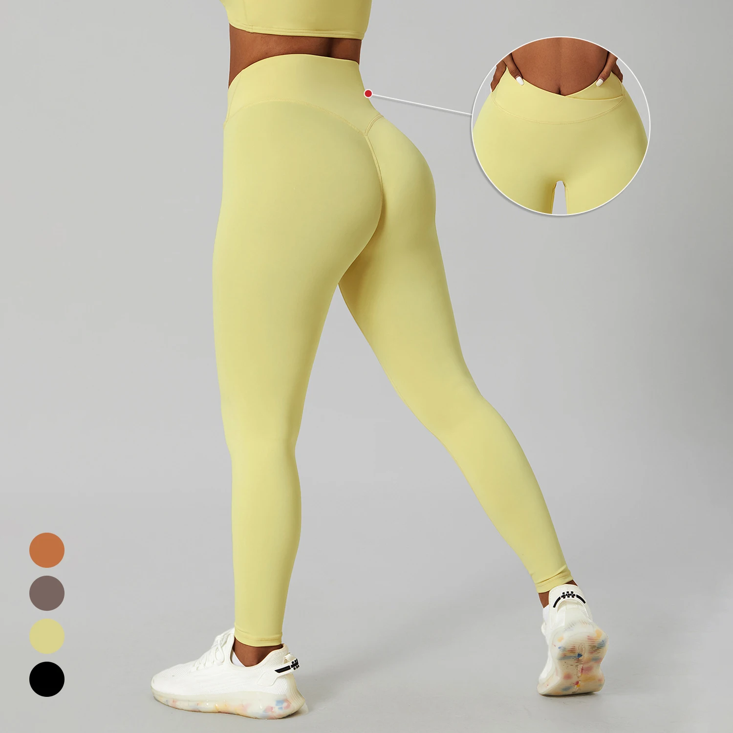 

Custom Logo Fashion High Waisted V Cross Waistband Gym Workout Scrunch Butt Lift No Front Seam Yoga Pants Leggings For Women
