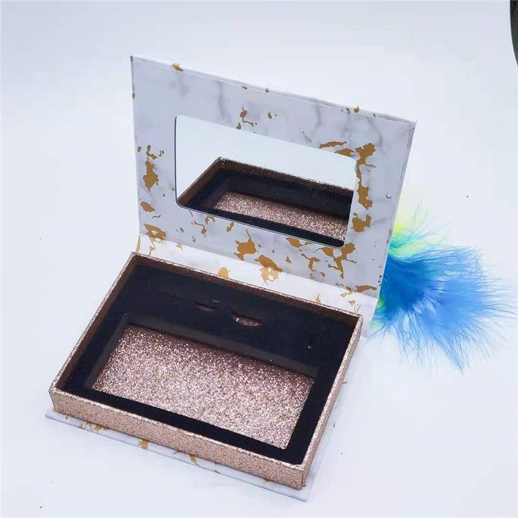 

luxury eyelashes box with tweezer and mirror 25mm mink eyelash case marble lashes box