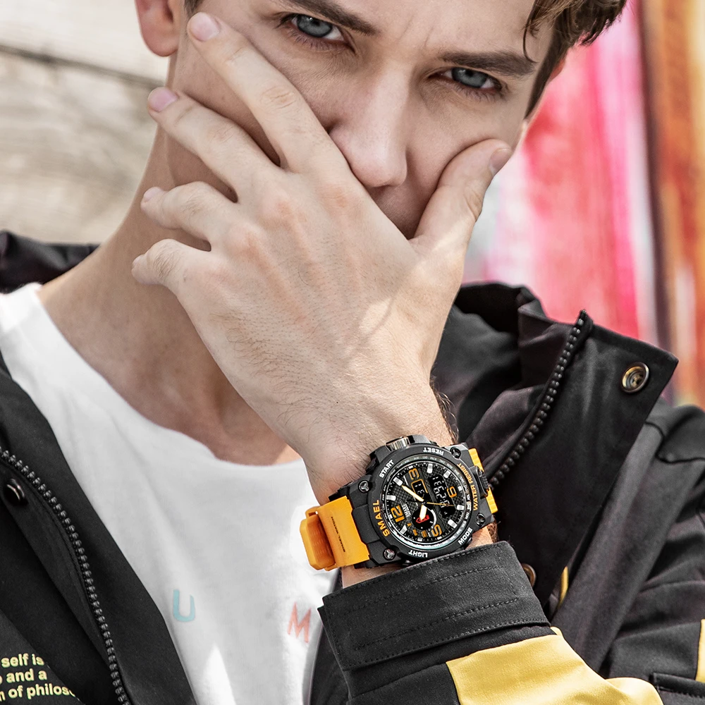 

2021 SMAEL 1545D digital original brand quartz gent Chronograph Custom Logo Wrist Watch Mens waterproof Watches, Army green,black gold,black gray,black blue,black,orange,khaki