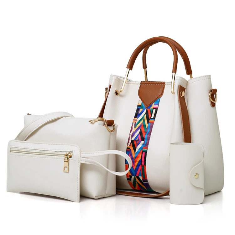 

Promotional Leisure Yiwu Cheap Fashion Pu Leather White Handbags Set