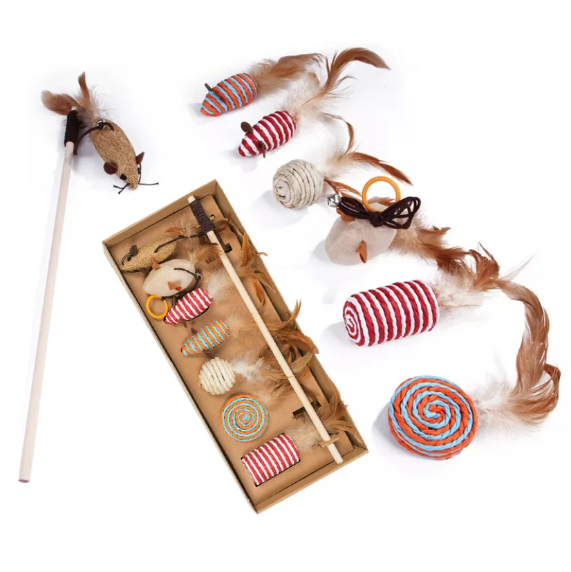 

Hot Sale Mouse Shaped Cat Toy Set Pet Playing Toys for Cats Kitten Feather Cat Toy