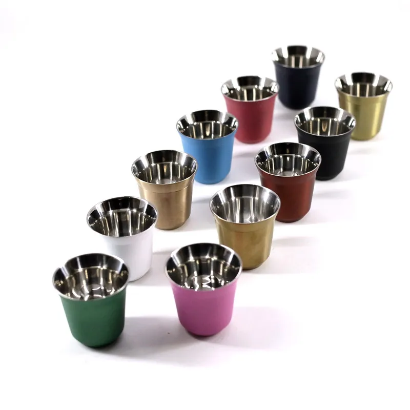 

Colorful Sample Available 80ml/150ml gift metal stainless double wall Nespresso Espresso Cups coffee mugs Custom printing logo, Customized colors acceptable