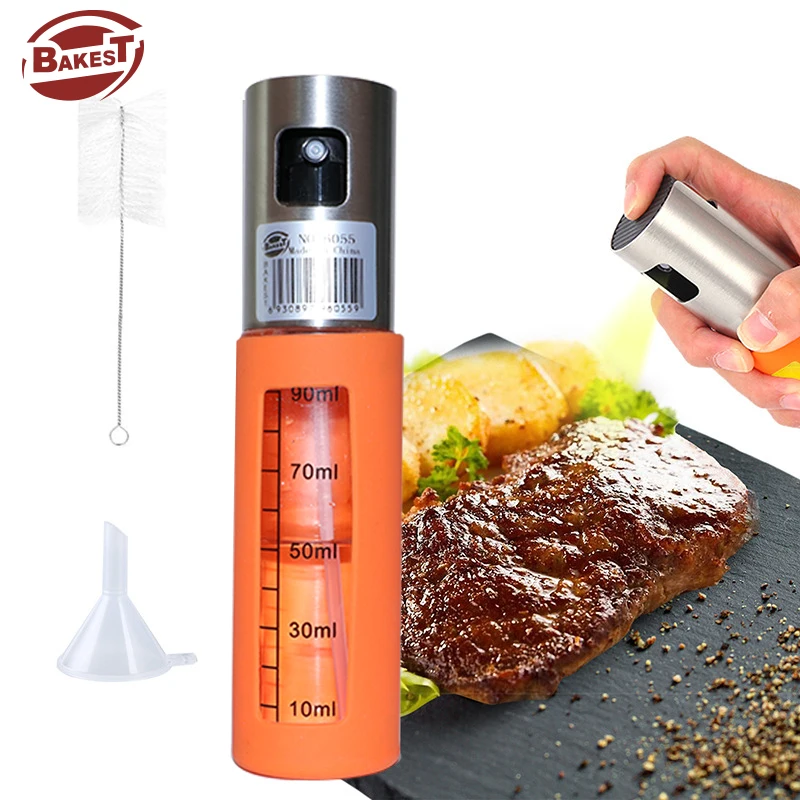 

2022 New Kitchen For Cooking BBQ Hot Food Stainless Steel Refillable Set Fine Mist Glass Olive Oil Sprayer Bottle 100ml