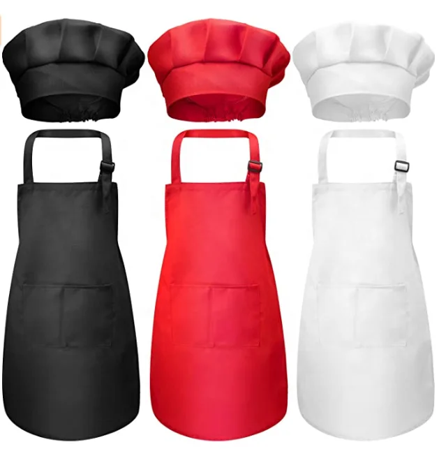 

Kid's Apron with Chef Hat Set Cooking Baking PaintingTraining Wear Kids Apron with Pocket Children Adjustable Chef Apron, Customized color
