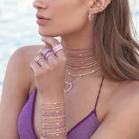 

thin CZ tennis chain pastel colorful women jewelry 2020 Valentine's gift Heart bracelet necklace jewelry set