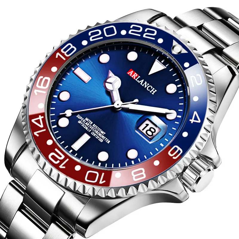

2022 ARLANCH Luxury Brand Watch Men Sports Watches Rotatable Bezel GMT Sapphire Glass Date Stainless Steel Quartz Wristwatches G