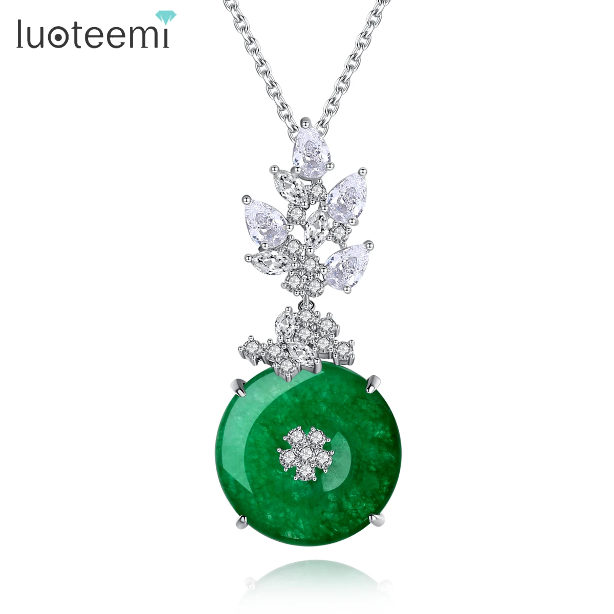 

LUOTEEMI 2020 Design Fashion Jewelry Romantic Jade Pendant Chain Necklace For Women Female Gift