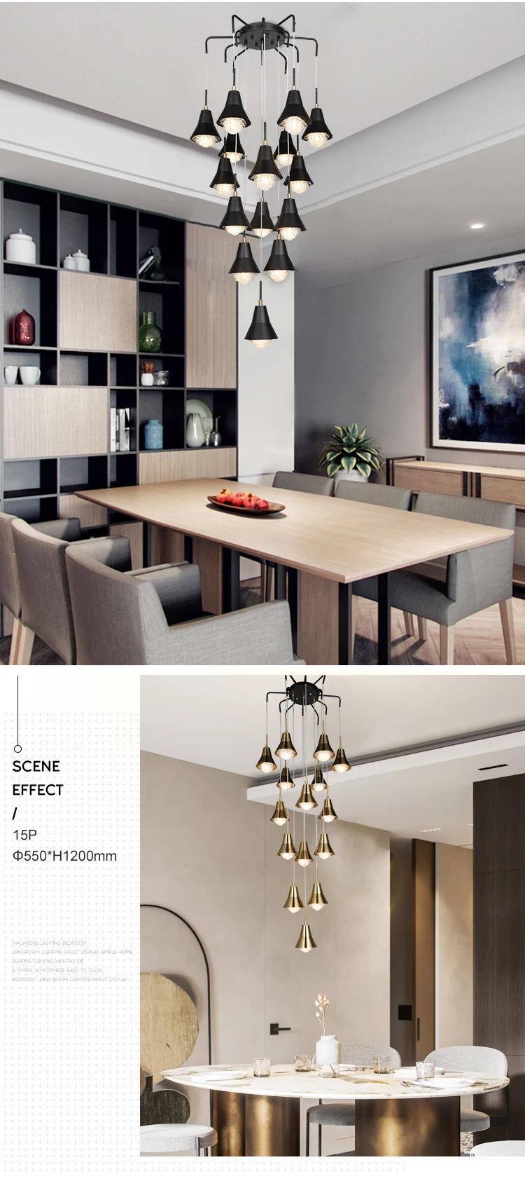 High Quality Modern Hanging Decoration Iron Black Copper Chandelier Pendant Light