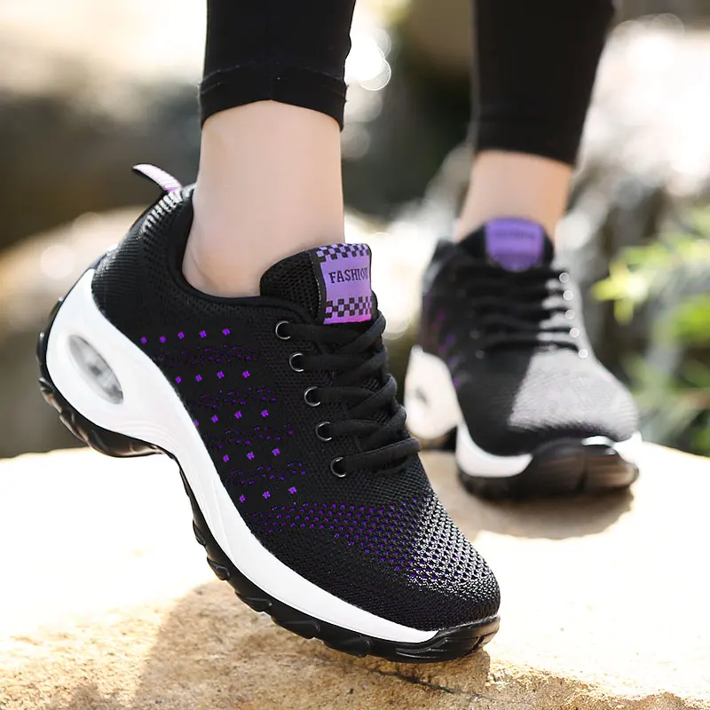 

Fashion Women Lightweight Sneakers Air Cushion Lace Up Outdoor Sports Shoes Breathable Mesh Comfort Running Shoes