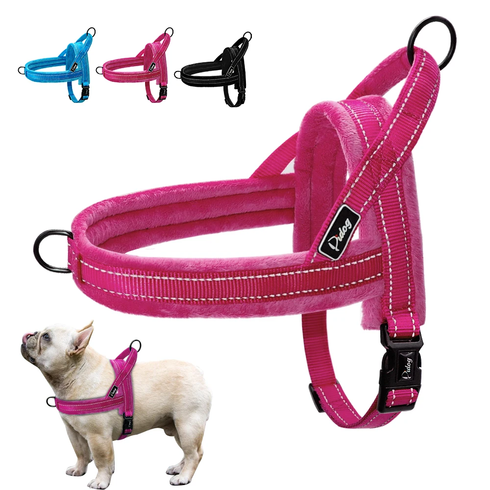 

Nylon Reflective Pet Dog Harnesses Vest Soft Flannel Padded No Pull Strap Harness For Walking Training Small Medium Large Dogs, Black/blue/pink