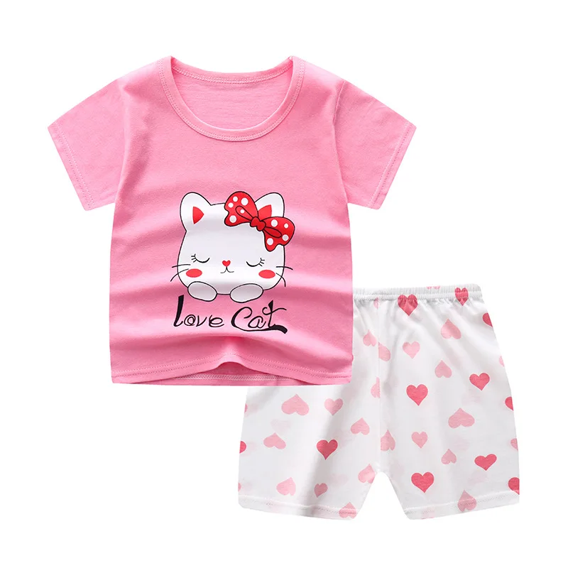

2pcs Summer Baby Clothes Set Cotton Super Soft Comfortable Kids Set Pajamas Unisex Clothing Boys Girl Nightwear For Home Outdoor