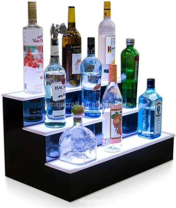

2 Tier LED Lighted Liquor Bottle Acrylic Display Illuminated Drink Wine Shelf with Remote, Clear/pink/white/customized