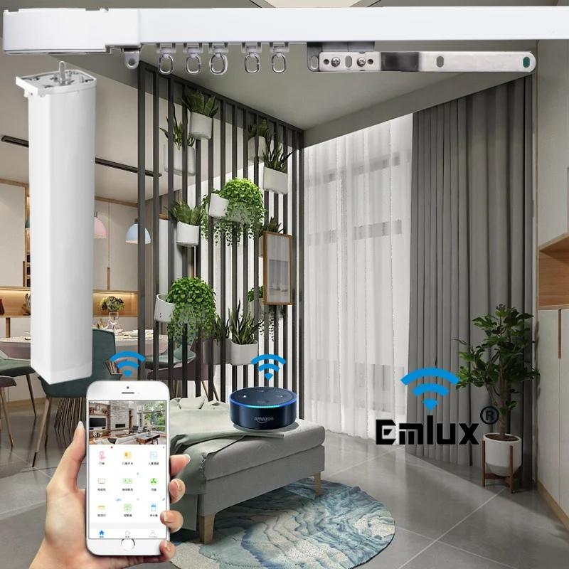 

Smart TuYa App Motorized Curtain Track/ 2020 Remote Controller Control curtain motor, White