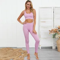 

Custom Logo 2 piece outfit fitness & Yoga Clothing workout athletic apparel gym sports wear Ribbed seamless leggings and bra set