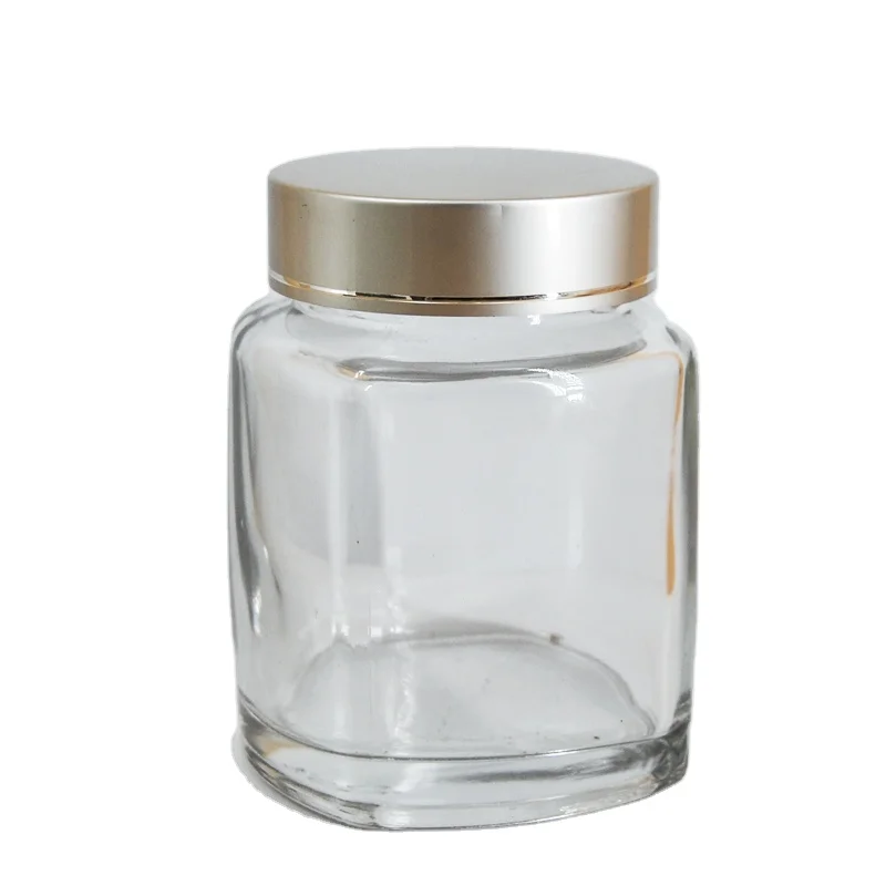 

wholesale AMZ 180ml 280ml 380ml airtight food container white flint clear glass jar clear glass storage jar with metal lid, Transparent