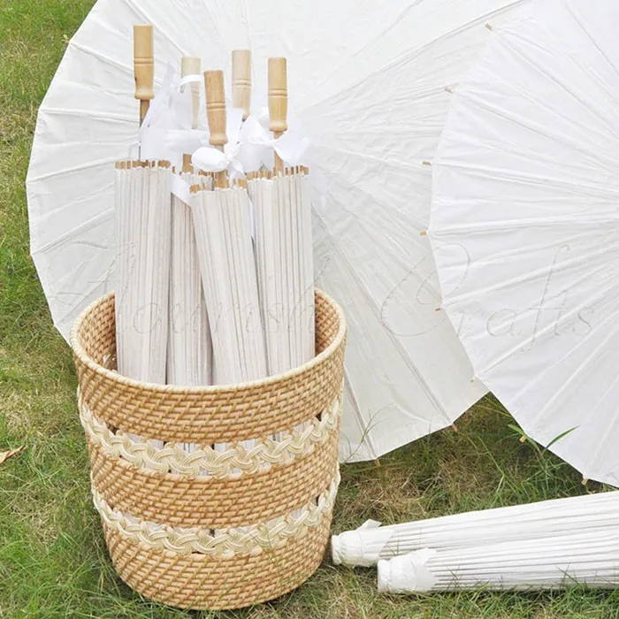 

Personalized Gift Custom Chinese Classical Style Straight Weeding Traditional Handmade White Oil Paper Umbrella, Customized color