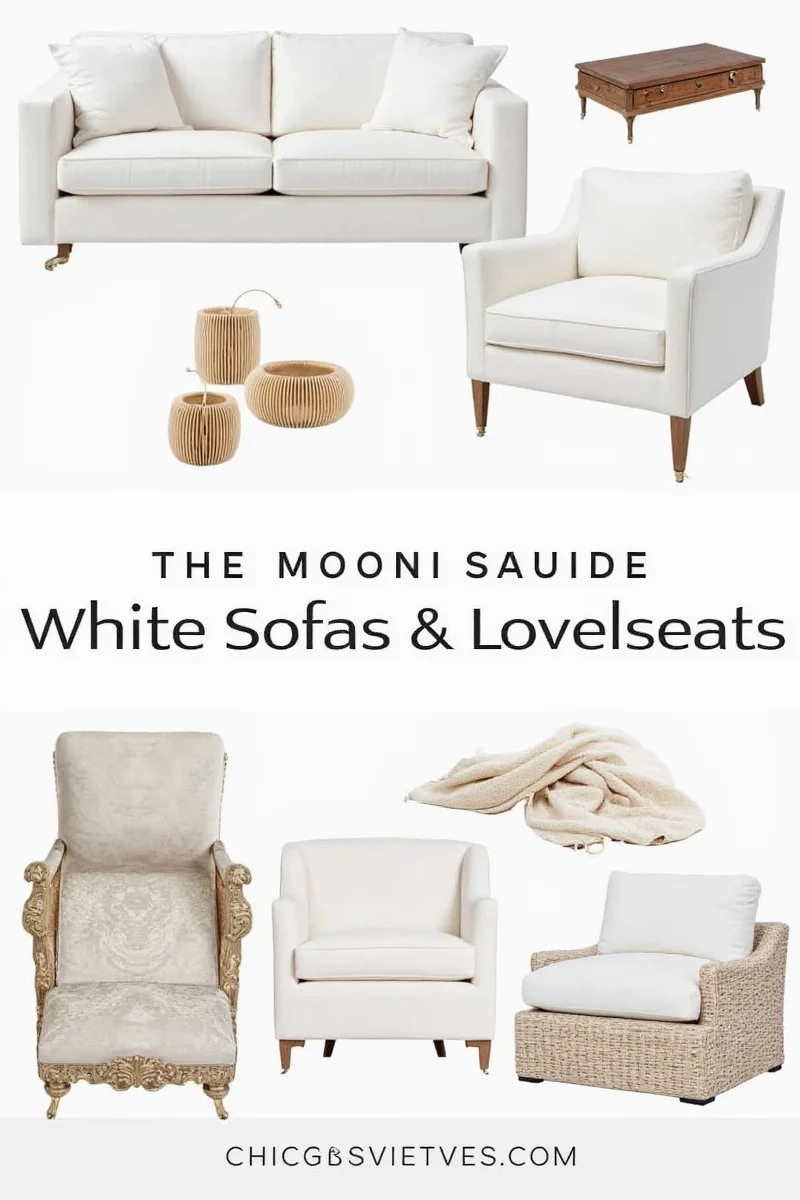 Classic white linen sofa and loveseat set