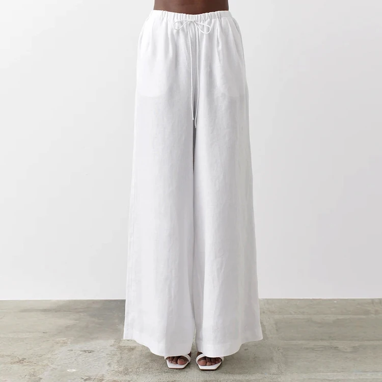 

Spring Summer 2021 New Khaki Cotton Linen Clothes High Waist Women'S Trousers White Office Wide Legs Women Pants, White & khaki