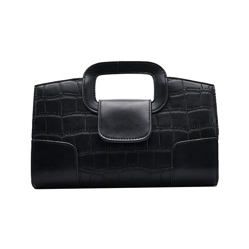 

Black Stone PU Leather Ladies Handbags Cross Chain Strap Shoulder Simple Tote Hand Bag Women Bags for Girls Purses