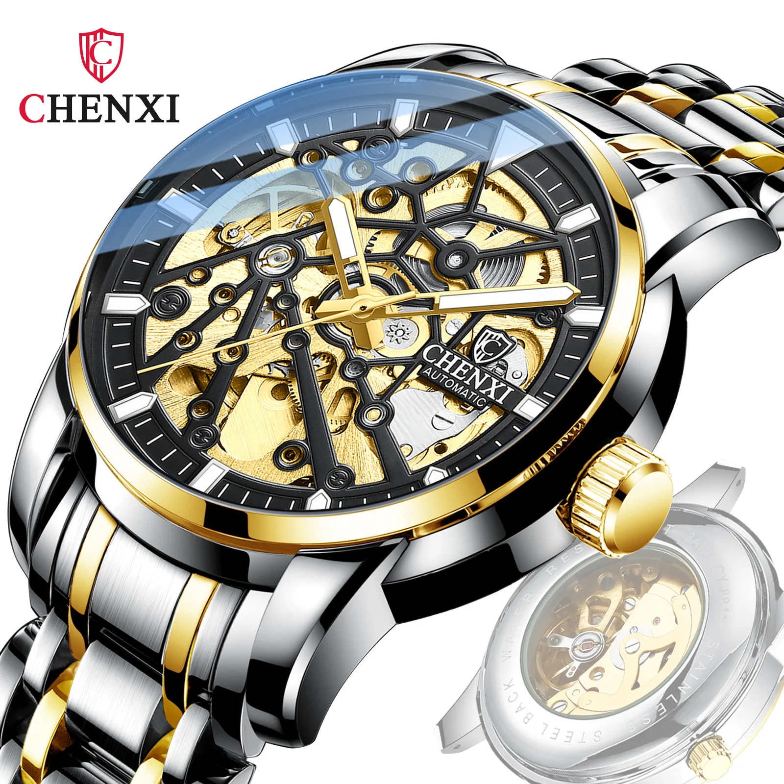 

CHENXI 8812 New Automatic Mechanical Watch Tourbillon Sport Clock Men Steel Waterproof Brand Business Wristwatch, 10-colors