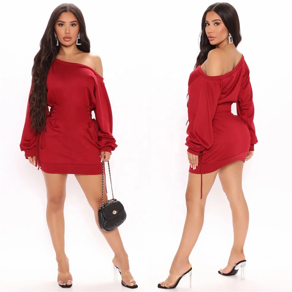 

Explosive personality double-sided eyelet strap waist one-shoulder dress