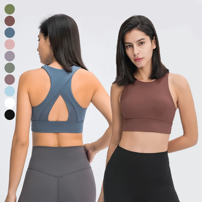 

2021 Gym Athletic High Support Womens Fitness Solid Color Crop Top Sport Bras