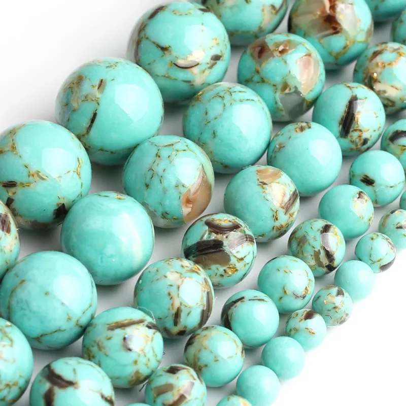 

Wholesale Round Light Green Shell Turquoises Stone Loose Beads For Jewelry Making DIY Beadwork