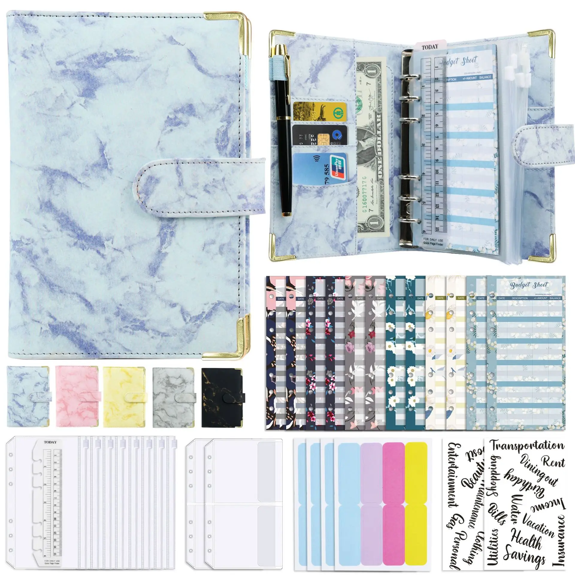 

wholesale A6 marble with gold corner guard budget binder 6Rings money unique budget binder with cash envelopes for budgeting