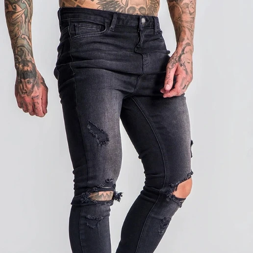 

Men's Ripped Elastic Feet Jeans Golden Classic Black Ripped Mens Straight Cut Jeans Denim