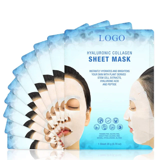 

Private label custom face care anti aging moisturizing whitening Collagen Hyaluronic acid facial sheet mask